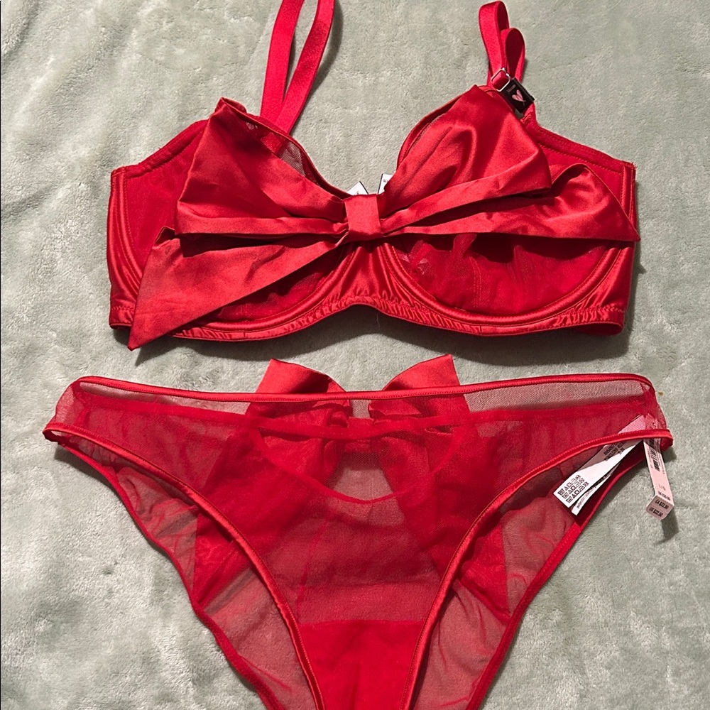 Victoria's Secret Red Satin Bow Set.